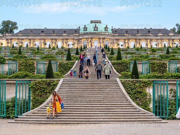 Sanssouci Palace with the staircase and Sanssouci Park