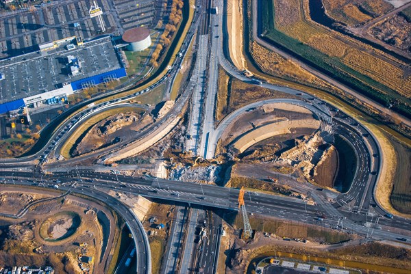 Aerial view of a motorway construction site