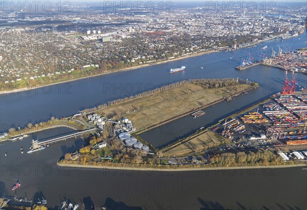 Aerial view of the Petroleumhafen in the Port of Hamburg