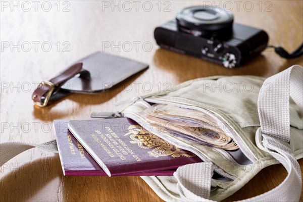 Money belt with currency and passports