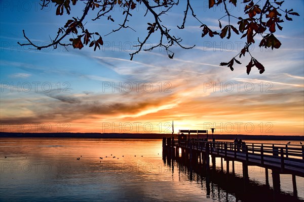 Sunset at the Dampfersteg in Herrsching am Lake Ammer