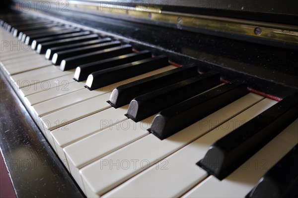 Close-up of a piano keyboard