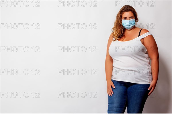 Portrait of a fat woman with plus size and mouth guard