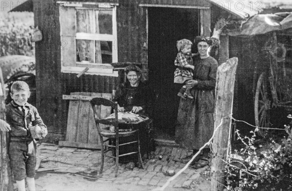 Wooden barrack used as prefabricated temporary house for First World War One Flemish civilian victims in 1920 at Boezinge