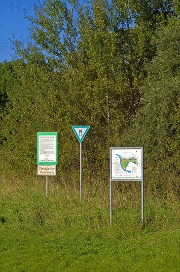 Entrance to the ecological hiking trail in Werderland Bremen Lesum Germany Europe