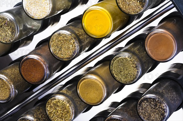 Spices in a rack