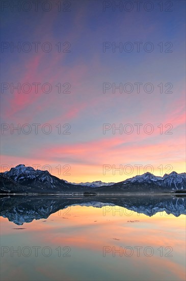 Sunset at the Forggensee with view of the Saeuling near Fuessen