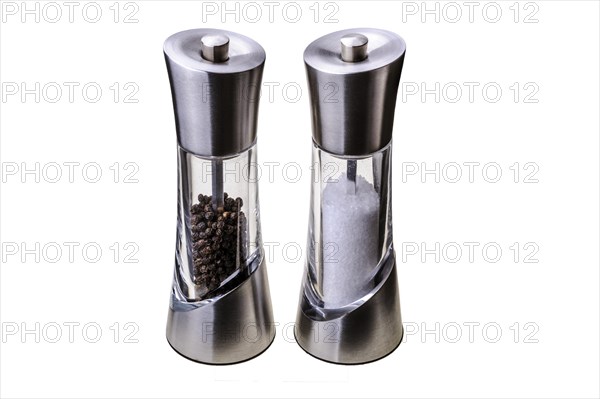 Stainless steel and glass salt and pepper mills