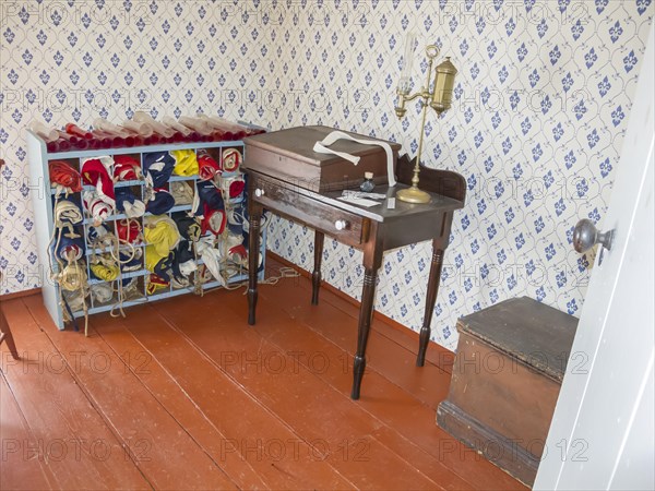 Signal flags and desk in the Bonavista lighthouse