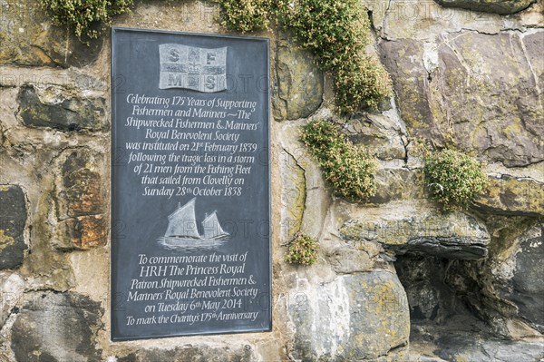 Plaque commemorating 175 years of The Shipwrecked Fishermen & Mariners Royal Benevolent Society
