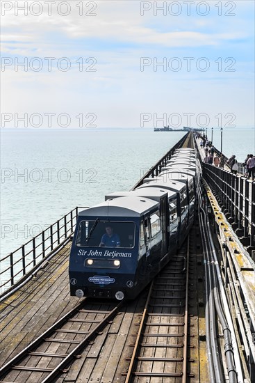 Pier railway train being pulled by the engine Sir John Betjeman