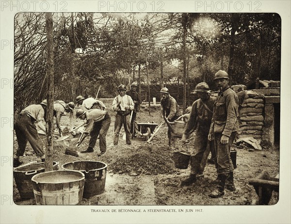 Concrete construction by soldiers at Steenstrate in Flanders during the First World War