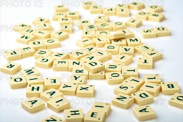 Scrabble tiles thrown down in a random chaotic way