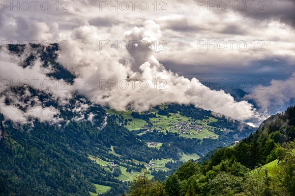 View of the village of Ragall in the large Walstertal valley in the Bregenzerwald