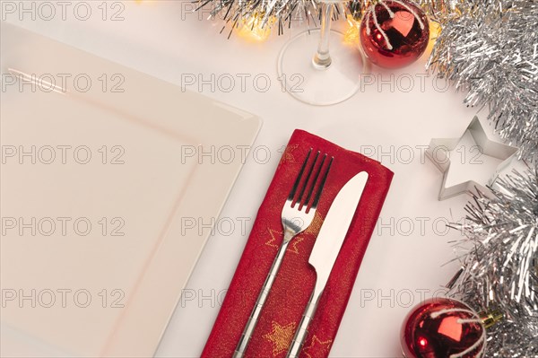 Table laid for Christmas dinner