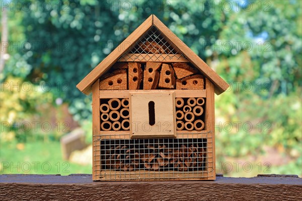 Small wooded insect house hotel used in gardens