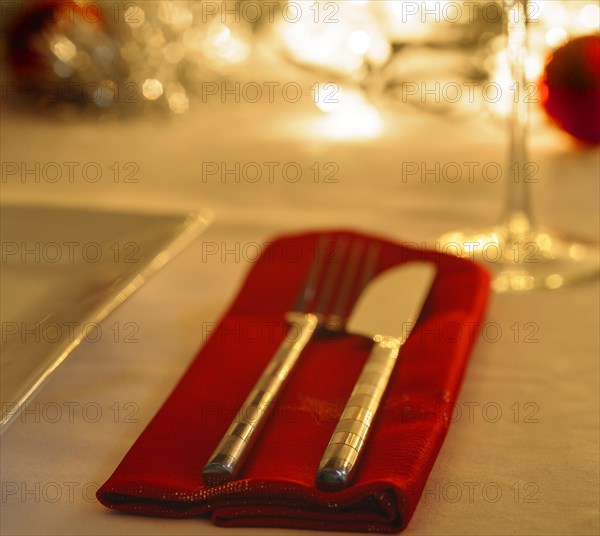 Table laid for Christmas dinner