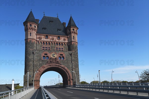 Historical cultural monument tower landmark called Nibelungenbruecke or Nibelungentor on bridge in city Worms in Germany