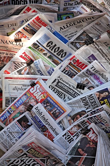 International daily newspapers at a kiosk