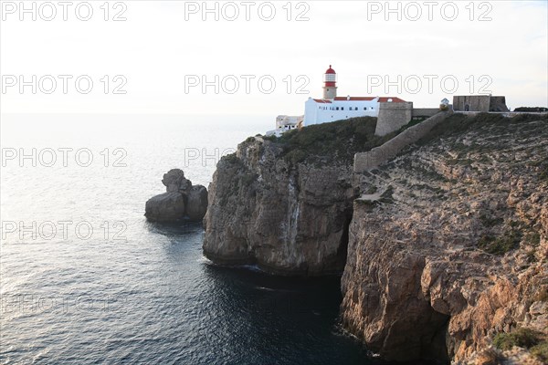The lighthouse directly at the Cabo de Sao Vicente in the Algarve at the most south-western point of the European mainland