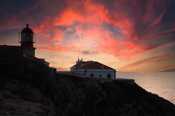 The lighthouse directly at the Cabo de Sao Vicente in the Algarve at the most south-western point of the European mainland