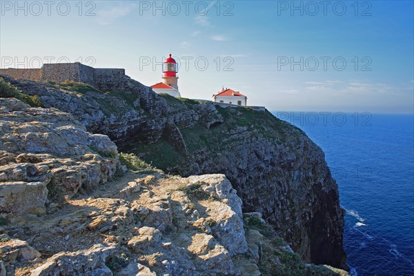 The lighthouse directly at the Cabo de Sao Vicente in the Algarve at the most south-western point of the European mainland