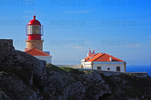 The lighthouse directly at the Cabo de Sao Vicente in the Algarve at the most south-western point of the European mainland