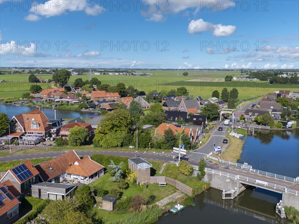Aerial view with view over the dikes Huygendijk and Drechterlandsedijk