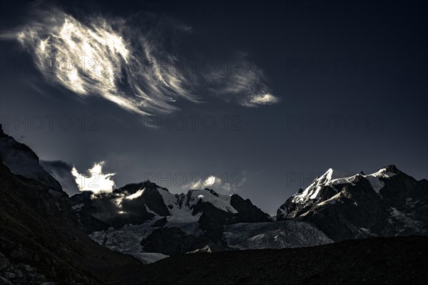 Piz Rosegg with Rosegg glacier at blue hour