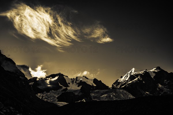 Piz Rosegg with Rosegg glacier at blue hour