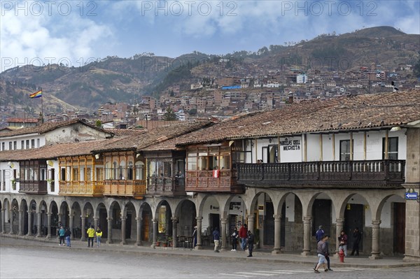 Spanish colonial buildings with balconies