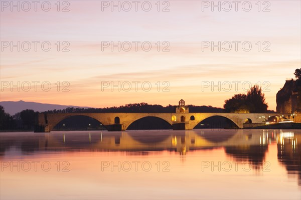 The Pont des Avignon and the Palais des Papes and Cathedral across the Rhone river