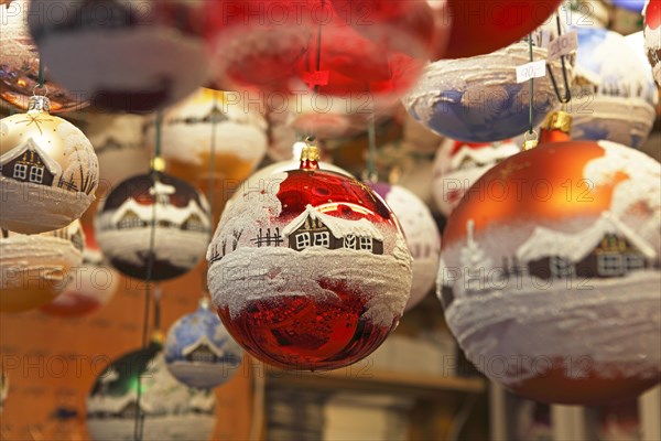 Traditional Christmas tree decorations at the Christmas market at Krautmarkt Zelny trh