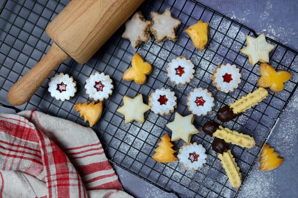 Assorted Christmas Cookies on Cake Rack