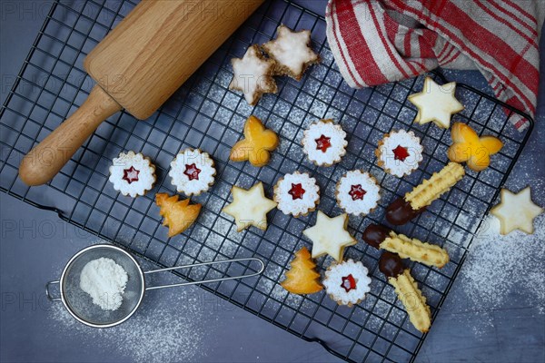 Assorted Christmas Cookies on Cake Rack