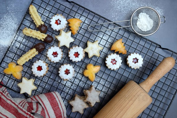 Assorted Christmas Cookies on Cake Rack