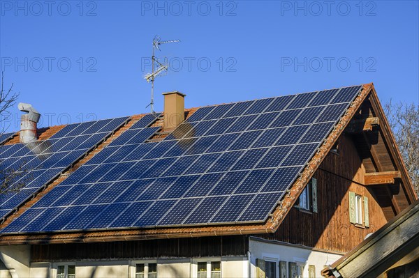 Roof of a farm with solar panels