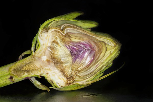 Halved fresh artichoke