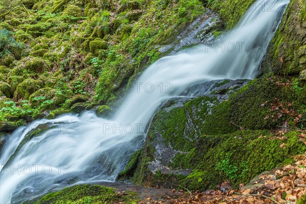 Fresh and beautiful waterfalls in a mountain stream in spring