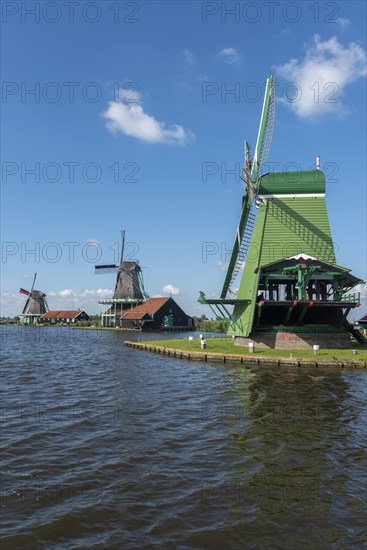 Rural scene with historic windmills in the Zaanse Schans open-air museum