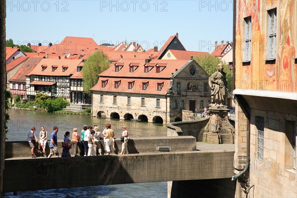 View over the Lower Bridge onto the Regnitz River with the historic slaughterhouse