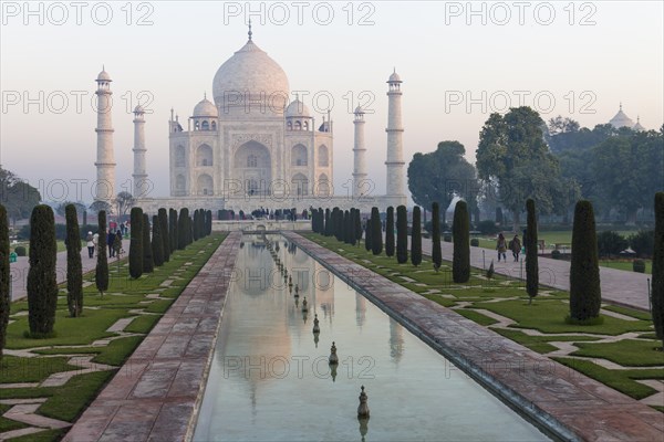 Taj Mahal and its water channel reflection