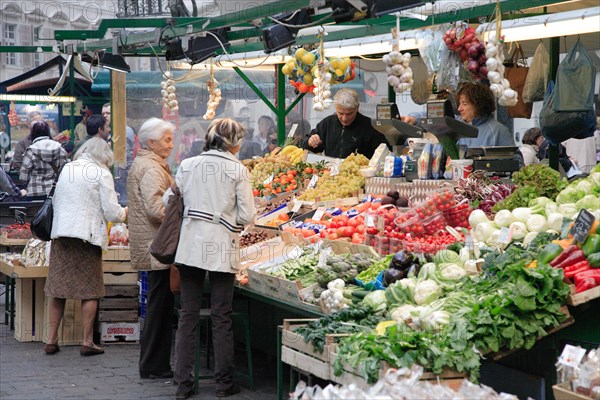 Market scene in the old town of Bolzano