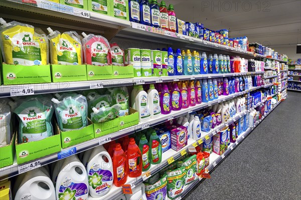 Shelf with detergents in the wholesale market