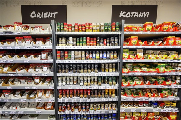 Shelf with spices in the wholesale market