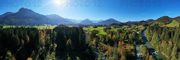 Aerial view of the source of the Iller near Oberstdorf in summer