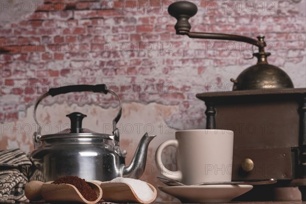 Coffee cup with milk jug