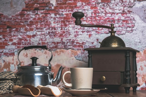 Coffee cup with milk jug