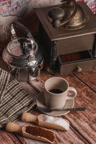 Coffee cup with milk jug