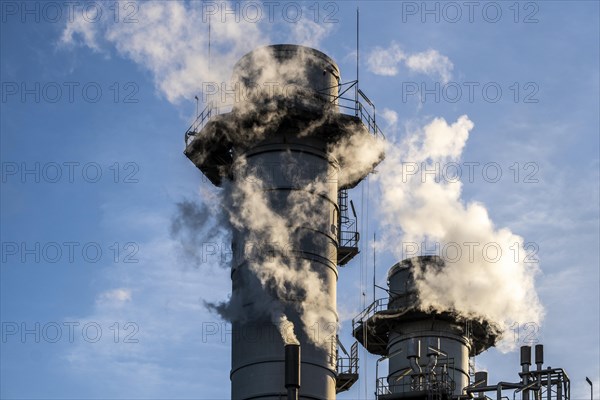 Chimneys with steam in a thermal power plant